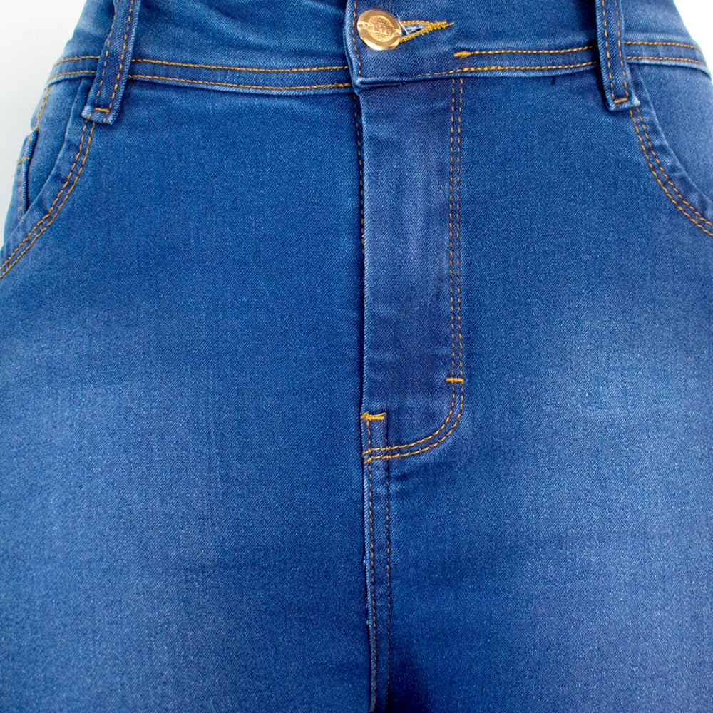 Jean de un boton para Mujer, Super Strech - Color: Azul Tradicional