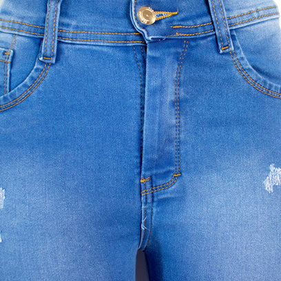 Jean de un boton para Mujer, Super Strech - Color: Azul Claro con sombras