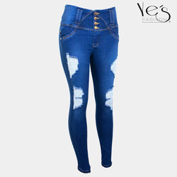 Jean para Mujer con Rasgados - Azul Oscuro - 4 Botones  (New Skinny Jean)
