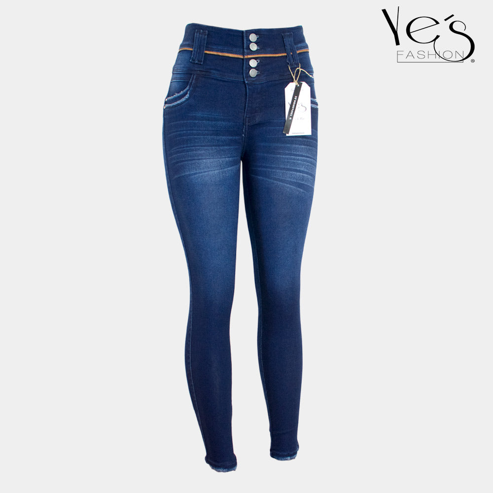 Jean para mujer anchos con rotos - color: azul oscuro (wide legs, pala