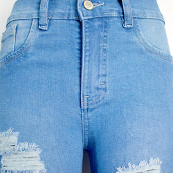Jean para mujer anchos con rotos - color: azul tradicional (wide legs
