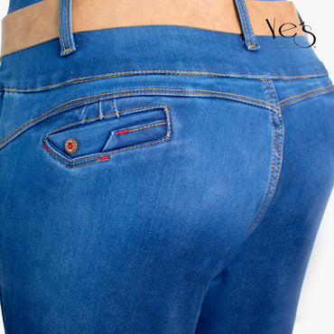 Jean de alta calidad con Tela Colombiana tipo piel de durazno y diseño Push Up - ( Color: Azul Colección Elegancia Urbana )