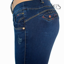 Jean de alta calidad con Tela Colombiana tipo piel de durazno y diseño Push Up - ( Color: Azul Oscuro - Colección Elegancia Urbana )