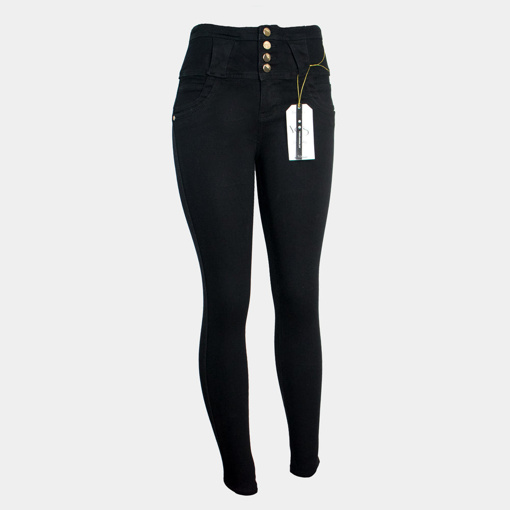 Jeans Pretina Alta 4 Botones - Corte Push Up en Color Negro: Elegancia y Estilo